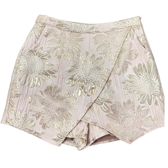NWT Superdown Metallic Floral Brocade Skort Shorts Pastel Pink S Dressy Trendy - Picture 3 of 11